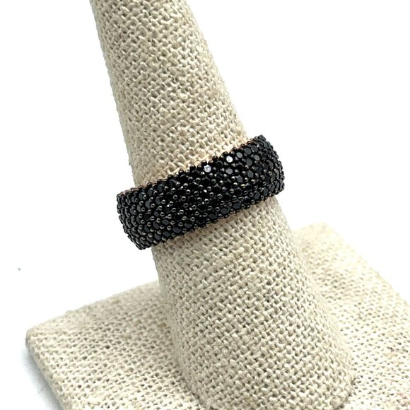 Rose Gold Over Sterling Silver Micro Pave Black Spinel Eternity Band Ring 8 New - Picture 4 of 9